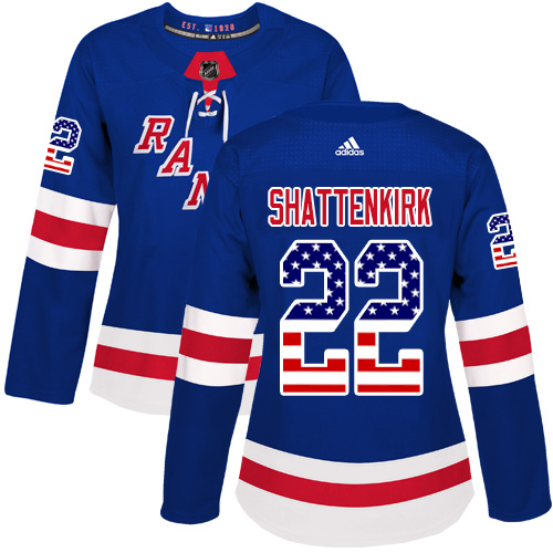 Adidas Rangers #22 Kevin Shattenkirk Royal Blue Home Authentic USA Flag Women's Stitched NHL Jersey - Click Image to Close
